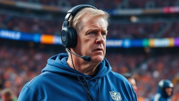 Buffalo Bills coach intently watching the game on the sidelines.