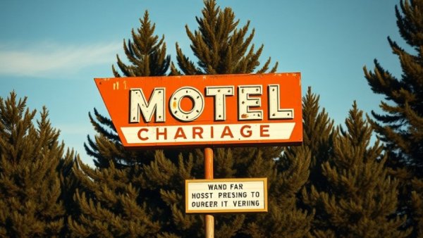 Vintage Moon Motel sign in Howell NJ with trees behind