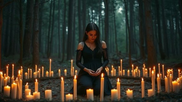 Scene from New Jersey film festivals featuring forest ritual.