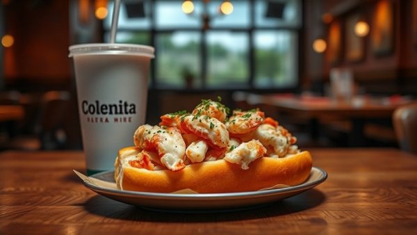 Delicious lobster roll and drink from Mason's Famous Lobster Rolls.