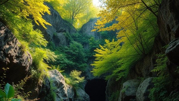 Enchanting Bergen Arches Jersey City landscape with lush foliage.
