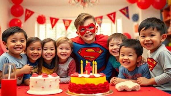 Lively NJ birthday party place with superhero theme and children.