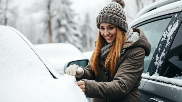 New Jersey family winter storm preparation with woman clearing snow.
