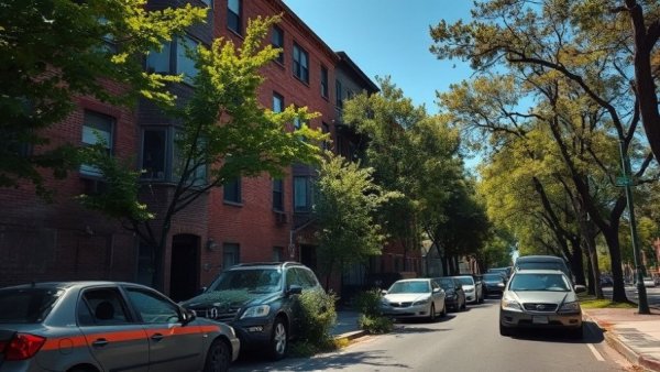 Urban street in Jersey City with affordable housing.