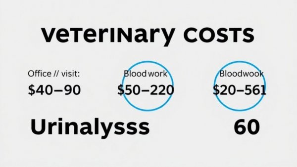 Cost ranges for dog health checkups: office visit, blood work, urinalysis.