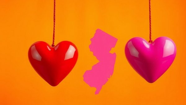 Decorative hearts with New Jersey map for Valentine's Day events.
