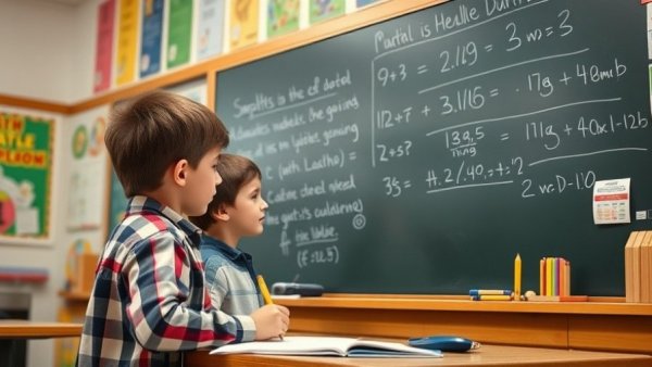 Young students writing math on chalkboard highlighting gender bias in math education.