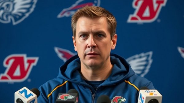 Neutral expression athletic coach discusses Klint Kubiak Raiders hiring news.