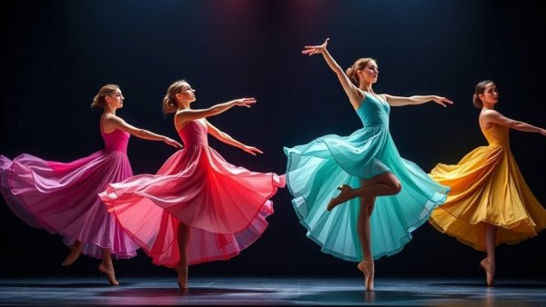 PHILADANCO dancers performing in colorful dresses on stage.