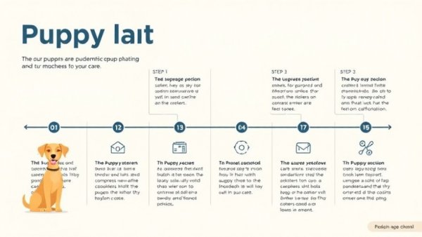 Puppy care tips timeline infographic for early care stages.