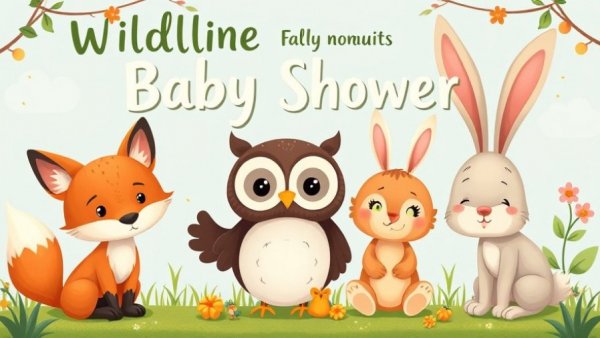Charming wildlife baby shower invitation with cute animals.