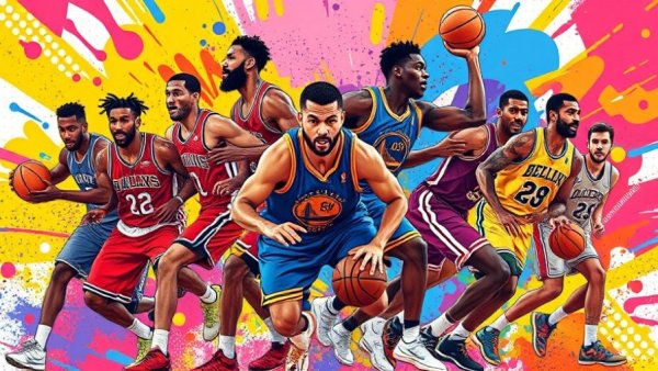 Colorful basketball player collage, NCAA men's tournament projections.