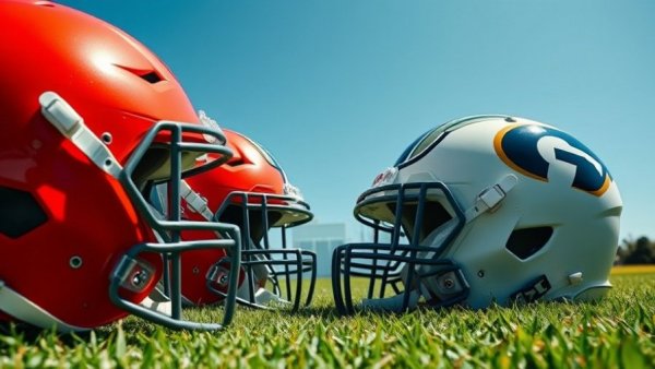 Super Bowl predictions: clash of team helmets with question mark.