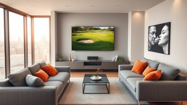 Modern living room in luxury real estate in Jersey City.