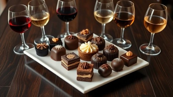 NJ Wine and Chocolate Weekend: Wines and desserts elegantly arranged on a table.