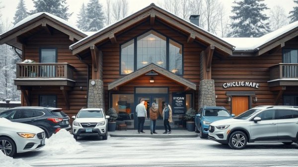 Wooden building of a duckpin bowling alley in snowy New Jersey