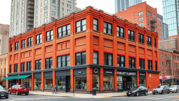 Mixed-use property in Jersey City, red brick building.