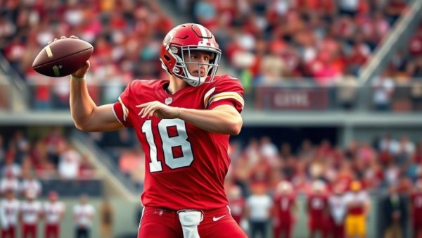 2026 NFL offseason quarterback market, player passing in stadium.