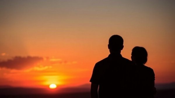 Silhouetted couple against vibrant sunset symbolizes $955 in retirement savings.