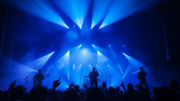 New Jersey arts reviews concert scene with blue lighting.