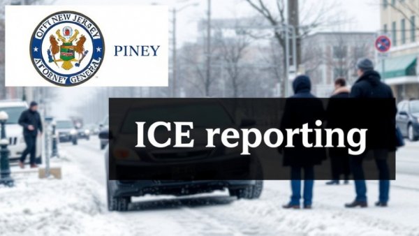 New Jersey ICE Reporting Portal collage with official and street scene elements.