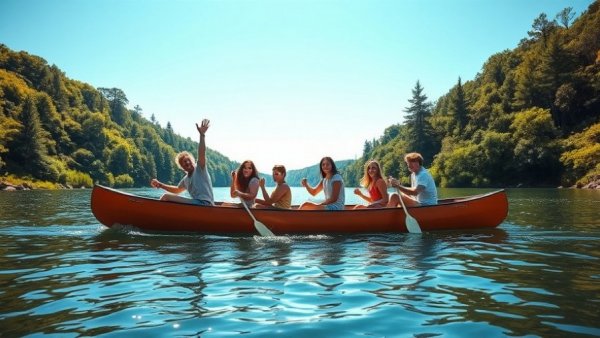 Canoeing adventure at New Jersey summer camps on a sunny day.
