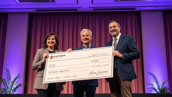 Artist-in-Residence Atlantic City presentation with check and artwork on stage.