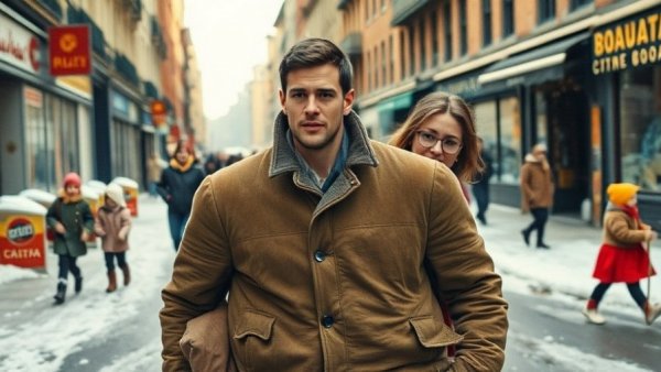 Allan Rohan Crite art exhibit: Vibrant winter city street scene with a couple walking.