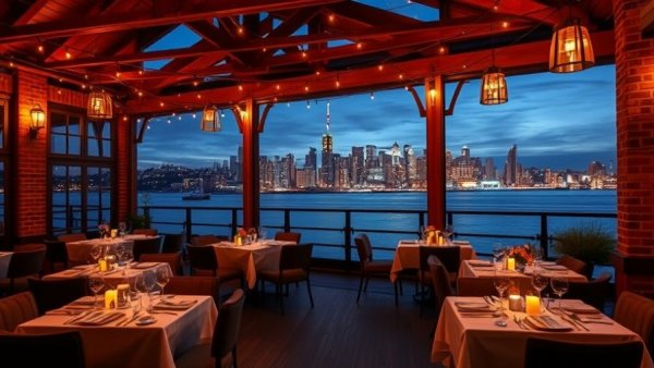 Elegant New Jersey Valentine's Day restaurant with scenic city view.