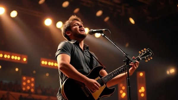 Jake Thistle performing on American Idol stage with guitar.