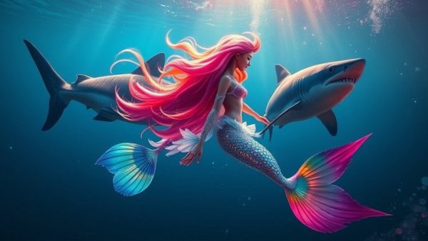 Enchanting New Jersey events featuring a vibrant mermaid and shark.