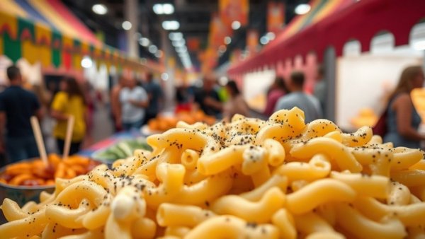 NJ Food Events: Mac and cheese dish with award at lively event.