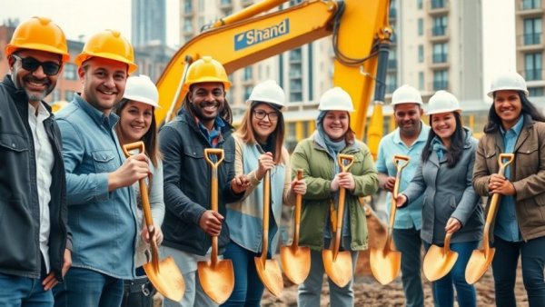 Bayonne affordable housing groundbreaking ceremony with group in hard hats.