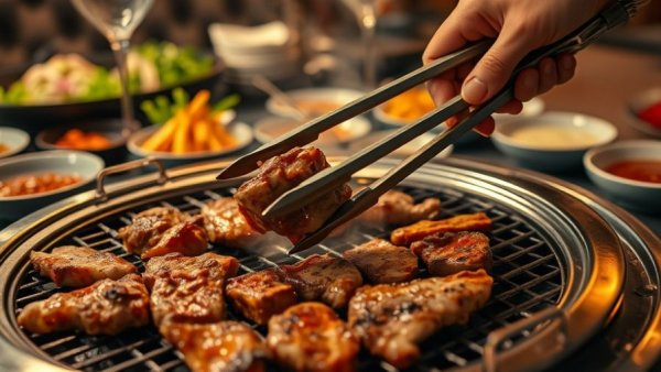 Korean BBQ grilling scene at New Jersey restaurant.