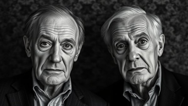 Classic black-and-white portrait of two distinguished men in New Jersey arts.