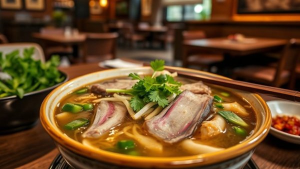 Delicious Vietnamese pho at Bergen County restaurants, flavorful soup bowls, herbs visible.