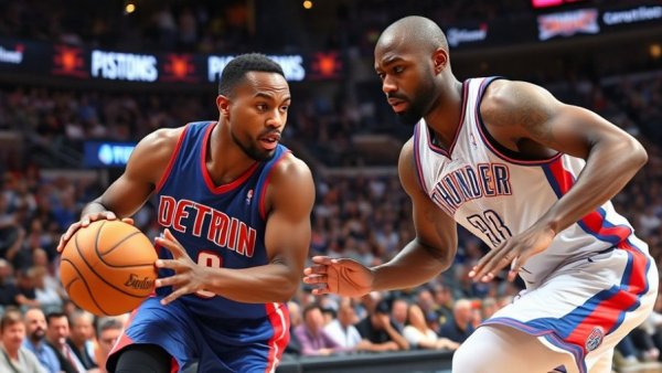 NBA Eastern Conference Playoff Predictions: Pistons vs Thunder, vibrant game action.