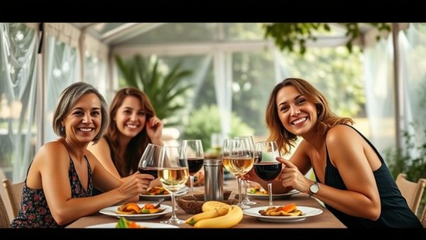 Three women enjoying a meal at a winery, Hunterdon Wine Express tickets.