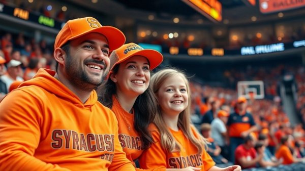 Family enjoying Syracuse family activities at a sports game.