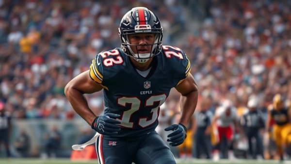 NFL player in action with intense focus during a game.