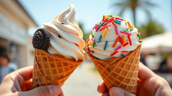 Delicious NJ ice cream cones covered with sprinkles and cookies.