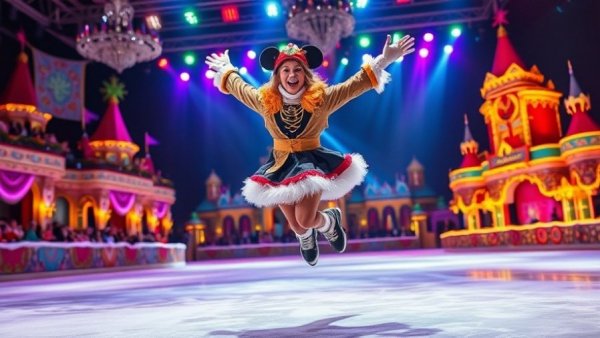 Disney on Ice New Jersey performer leaping vibrantly on ice
