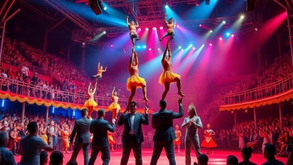Ringling Bros. Circus in New Jersey performers in colorful costumes and acrobats