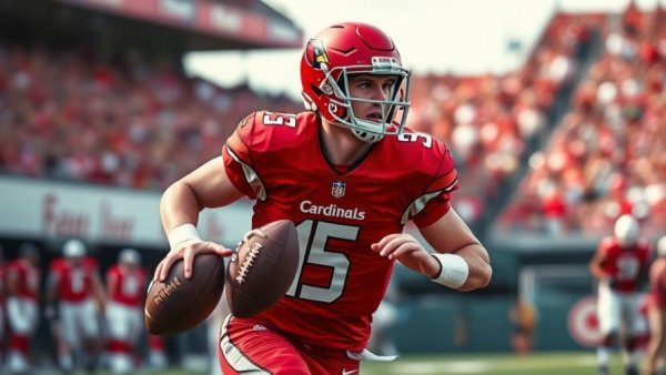 Football quarterback running during a game, dynamic action shot.