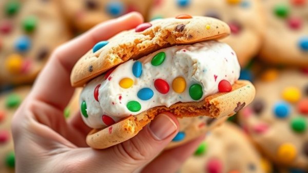 Colorful candy ice cream sandwich at The Baked Bear Princeton ice cream shop.