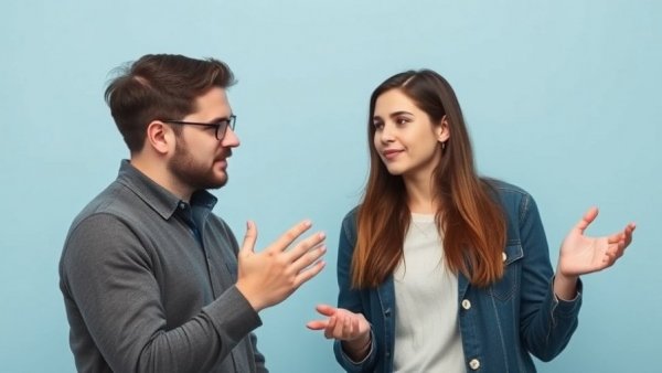 Young couple expressing emotions while communicating, emphasizing kindness in relationships.