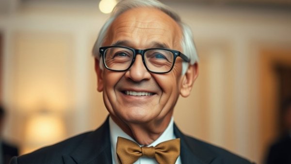 Distinguished man in glasses and bow tie with a gentle smile, New Jersey theater