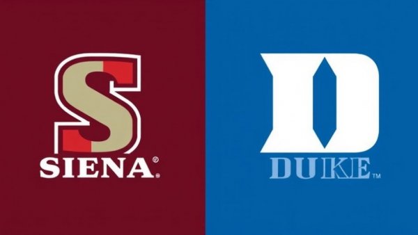 Siena and Duke logos split, March Madness 2026.