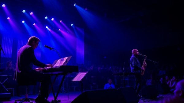 Jazz performance at New Jersey arts event with musicians on stage.