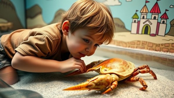 Adventure Aquarium new beach exhibit featuring a child touching a horseshoe crab.